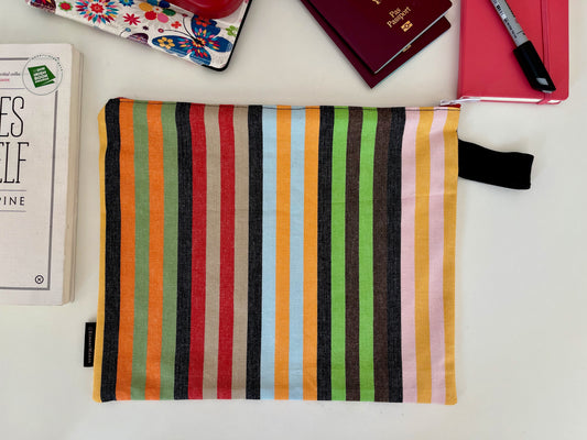 Rainbow stripe cotton pouch