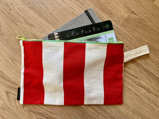 Red-white stripe cotton pouch